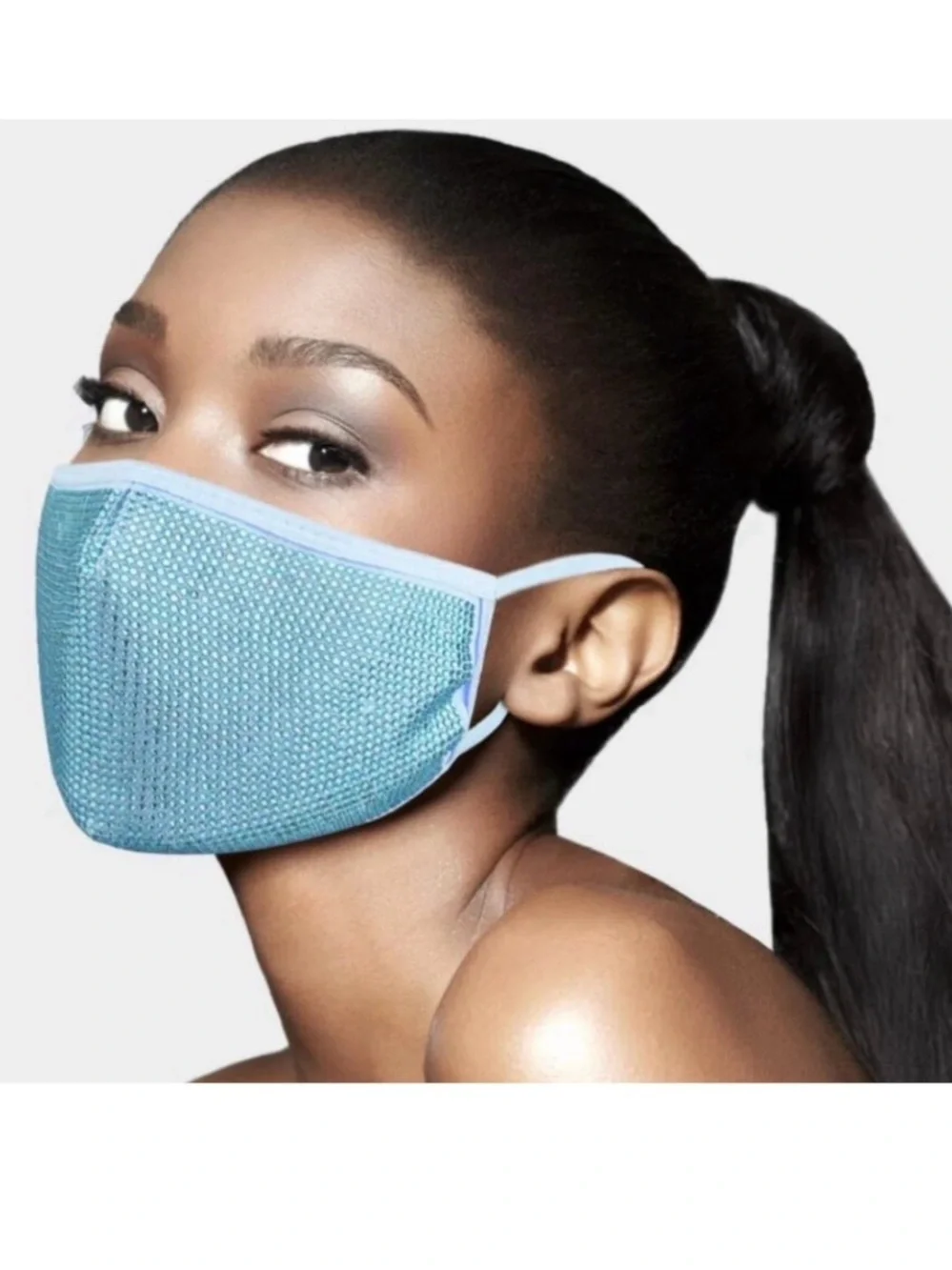 Light Blue Rhinestone Face Mask NWT Sealed Crystal Glam Sparkle Reusable Mask